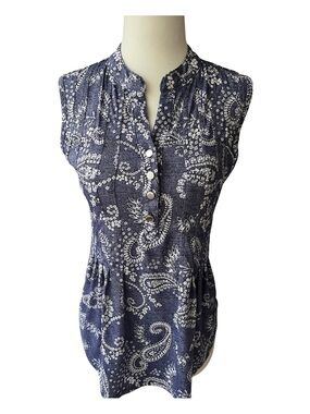 Westport Navy Paisley Sleeveless Henley Tank
